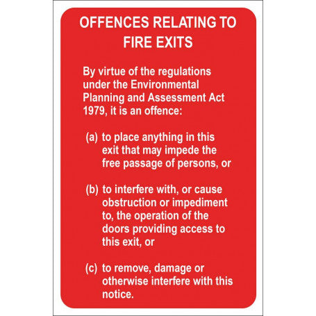Sign - Offences to Fire Exits EPA - 150 x 225mm