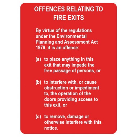 Sign - Offences to Fire Exits EPA - 210 x 300mm